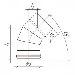 Колено (отвод) для дымохода 45° 3 сегмента, нержавейка, 0,8мм d115